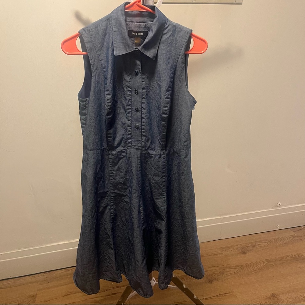 Nine West Navy Sleeveless Shirt Cotton Dress size 8